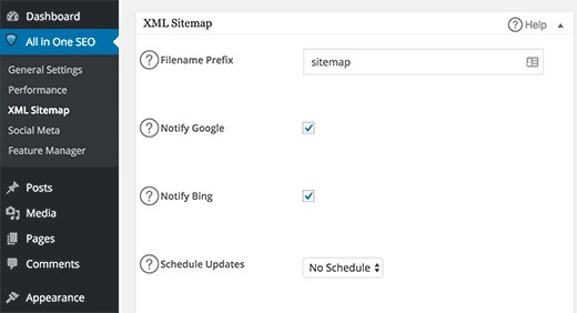 تنظیمات نقشه سایت XML