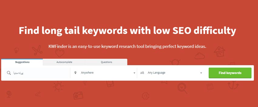kwfinder ابزار کلمات کلیدی سئو