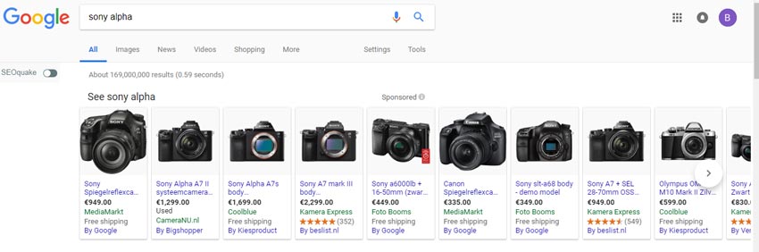 قسمت خرید صفحه اول گوگل