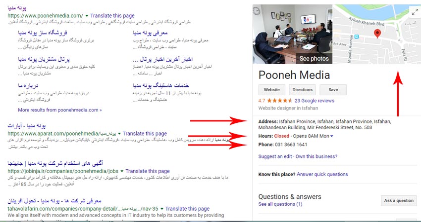 آدرس شماره تلفن و اسم سئو محلی Local SEO