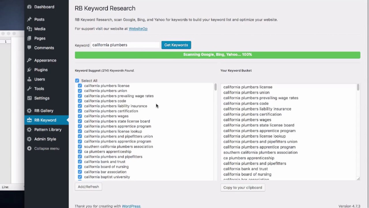 افزونه پیشنهاد دهنده کلمات کلیدی RB Keyword Research Plugin