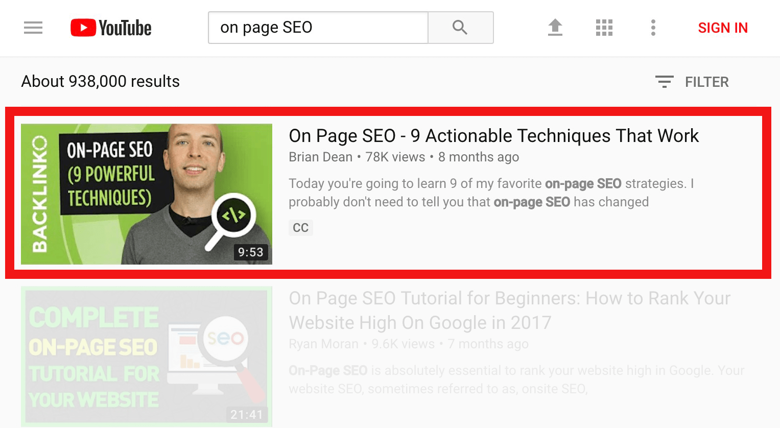 بهبود رتبه ویدئو در یوتیوب برای عبارت on-page-seo