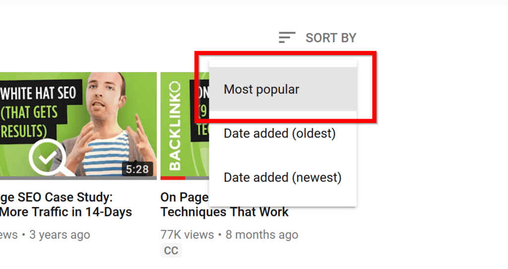 مرتب سازی ویدئو بر اساس میزان محبوبیت در یوتیوب