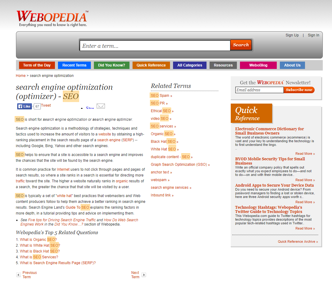  webopedia قبل از جریمه گوگل