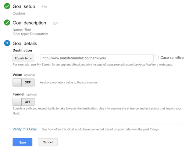 google analytics goal details