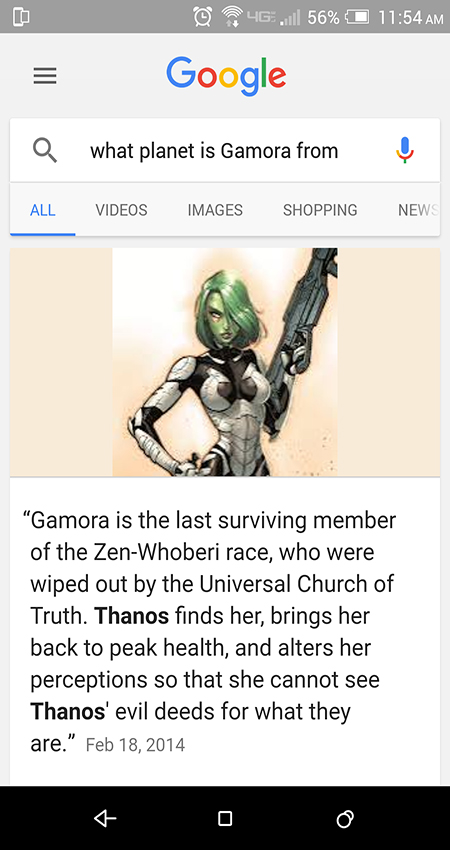 google voice search gamora bio