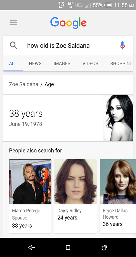 google voice search zoe saldana age