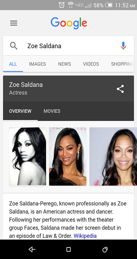 google voice search zoe saldana