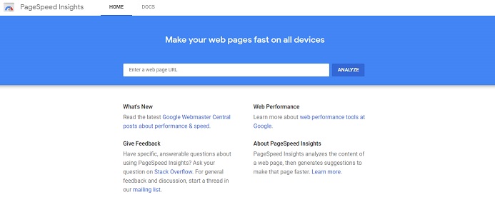 صفحه اول pagespeed insight