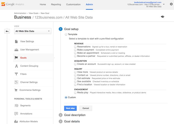 setup goals google analytics