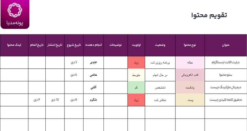 ساخت تقویم محتوایی